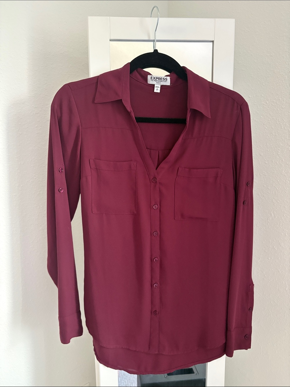 Express Women's Button-Down Blouse in Burgundy